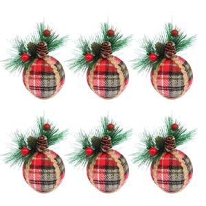 shatterproof ball ornaments with pinecones & greenery 6pcs buffalo hanging decorations for xmas tree thin clear string
