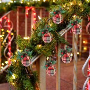 Shatterproof Ball Ornaments with Pinecones & Greenery 6pcs Buffalo Hanging Decorations for Xmas Tree Thin Clear String