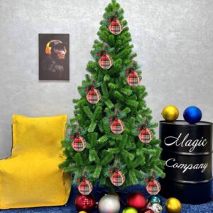 Shatterproof Ball Ornaments with Pinecones & Greenery 6pcs Buffalo Hanging Decorations for Xmas Tree Thin Clear String