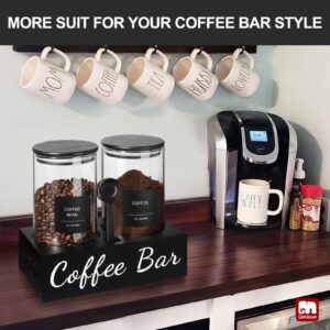 GMISUN Coffee Container, 2Pcs 50oz Black Glass Coffee Bean Storage Canister with Airtight Lids, Coffee and Sugar Jar Set with Scoop/Shelf/Labels, Coffee Containers for Coffee Bar Ground Coffee/Tea