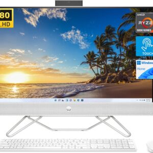 HP 27" Touchscreen All-in-One Desktop, AMD Ryzen 7 5700U(Beats i7-1265U), FHD IPS Display, 64GB RAM, 2TB SSD, 1080P Webcam, Wireless Keyboard & Mouse Combo, WiFi, Windows 11 Home, Bundle with JAWFOAL