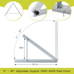 JJN 58"Solar Panel Adjustable Tilt Mounting Brackets Support Up to 100 180 200 300 400W Single Panel 0 to 90° Adjust Panel Mount Brackets with Foldable Tilt Legs for RV Boat Any Flat Install