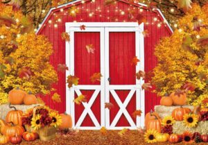 felortte 10x8ft polyester fall harvest red farm backdrop for photography autumn pumpkin maple leaves background thanksgiving day baby shower birthday party decoration photobooth banner props