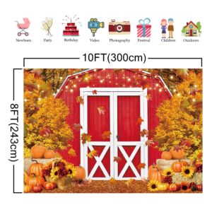 Felortte 10x8ft Polyester Fall Harvest Red Farm Backdrop for Photography Autumn Pumpkin Maple Leaves Background Thanksgiving Day Baby Shower Birthday Party Decoration Photobooth Banner Props
