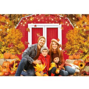 Felortte 10x8ft Polyester Fall Harvest Red Farm Backdrop for Photography Autumn Pumpkin Maple Leaves Background Thanksgiving Day Baby Shower Birthday Party Decoration Photobooth Banner Props