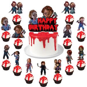 37 pcs chucky cupcake toppers for horror movie theme party birthday party wedding baby shower anniversary party cake dessert decorations supplies picks