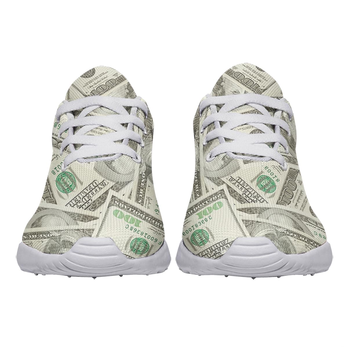 Sonzj-II Money Pattern Fashion Ultra Lightweight Running Sneakers Men Women 100 Dollar Bill Print Walking Tennis Shoes White Size 12