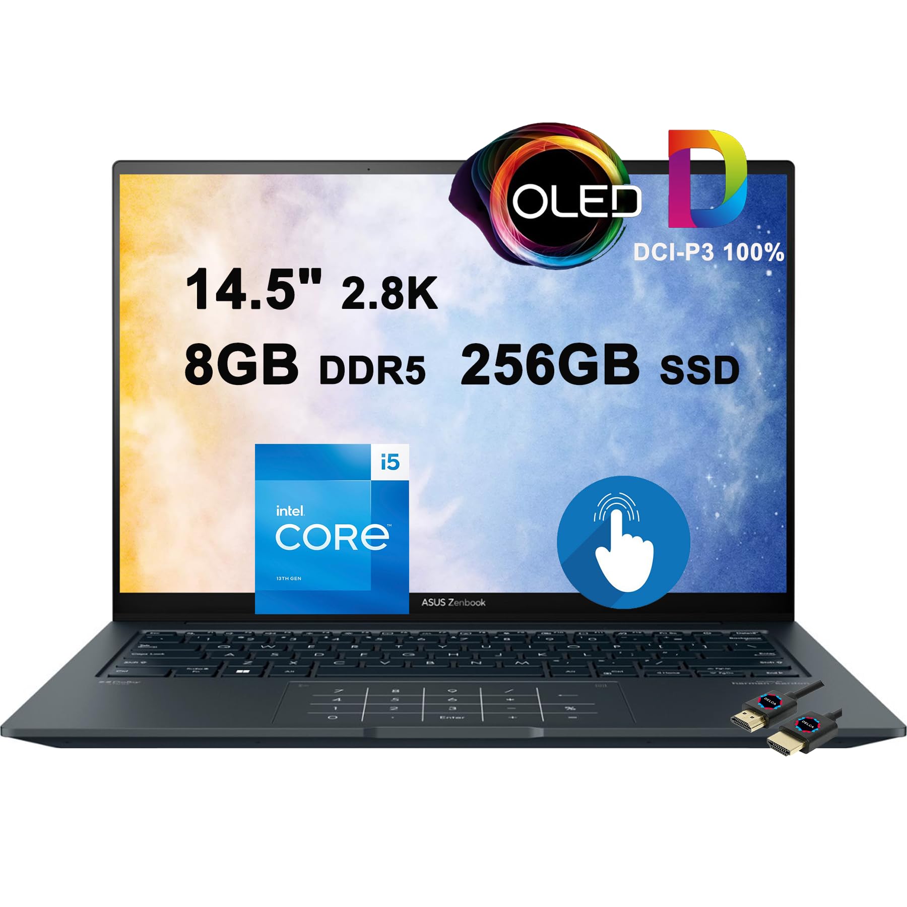 asus Zenbook 14X OLED Business Laptop | 14.5" 2.8K 120Hz Touch 550nits DCI-P3 100% | 13th Gen Intel 12-core i5-13500H >i7-12700H | 8GB DDR5 256GB SSD Backlit Thunderbolt Win11 Grey + HDMI Cable