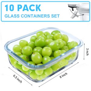 VERONES 5 Pack 36 OZ Glass Meal Prep Containers, Airtight Glass Lunch Containers Set, Glass Food Storage Containers with Lids,BPA-Free, for Microwave, Oven, Freezer & Dishwasher Friendly,Grey