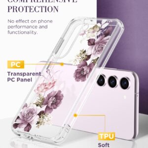 GVIEWIN Bundle - Compatible with Samsung Galaxy S23 Plus Case (Cherry Blossoms/Purple) + Magnetic Phone Ring Holder (Glitter/Silver)