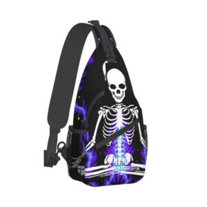 yakkya men & women travel backpack camping outdoor bag, trippy meditation skeleton sling backpack bag for business travel hiking - durable carry on bag