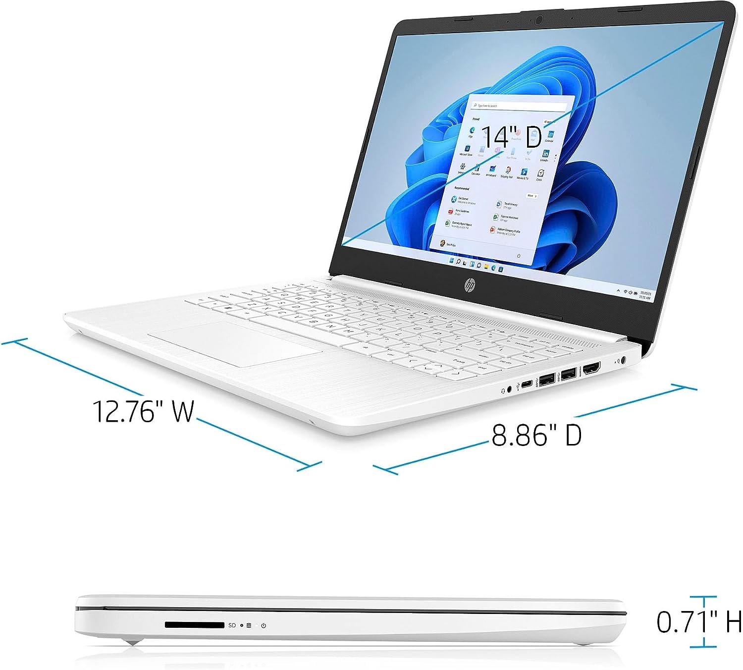 HP 2023 Newest 14" Ultral Light Laptop, for Students and Business, Intel Quad-Core N4120, 8GB RAM, 192GB Storage (64GB eMMC+128GB Micro SD), USB-A&C, Wi-Fi, Webcam, HDMI, 1 Year Office 365, Win11 S