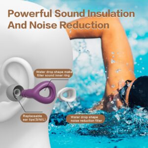 Ear Plugs for Sleeping Noise Cancelling Ear Plugs for Swimming Concerts Loud Music, Reusable Soft Silicone Ear Plugs for Kids and Adults 6 Ear Tips in S/M/L Hearing Protection (Purple)