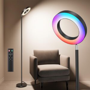 xmcosy+ floor lamp, 2800lm rgbw led standing lamp with modern double-side lighting, 2700k-6500k color changing dimmable tall lamp with remote, bright corner floor lamp for living room bedroom office
