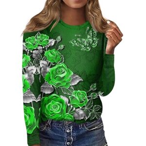 long sleeve t shirts for women round neck lightweight sweatshirt loose casual tops colorblock comfy pullover long sleeve shirts for girls（4-green,4x-large）