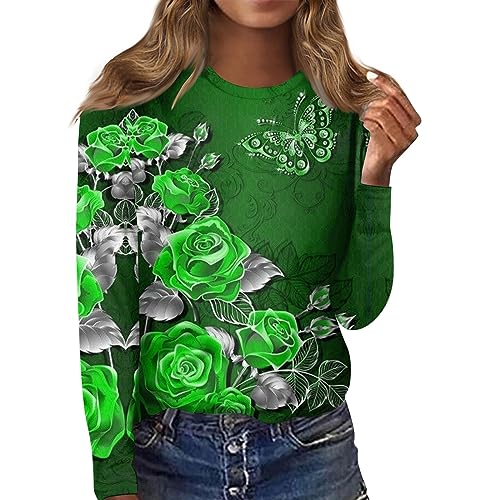 Long Sleeve T Shirts for Women Round Neck Lightweight Sweatshirt Loose Casual Tops Colorblock Comfy Pullover Long Sleeve Shirts for Girls（4-Green,4X-Large）