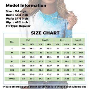 Long Sleeve T Shirts for Women Round Neck Lightweight Sweatshirt Loose Casual Tops Colorblock Comfy Pullover Long Sleeve Shirts for Girls（4-Green,4X-Large）