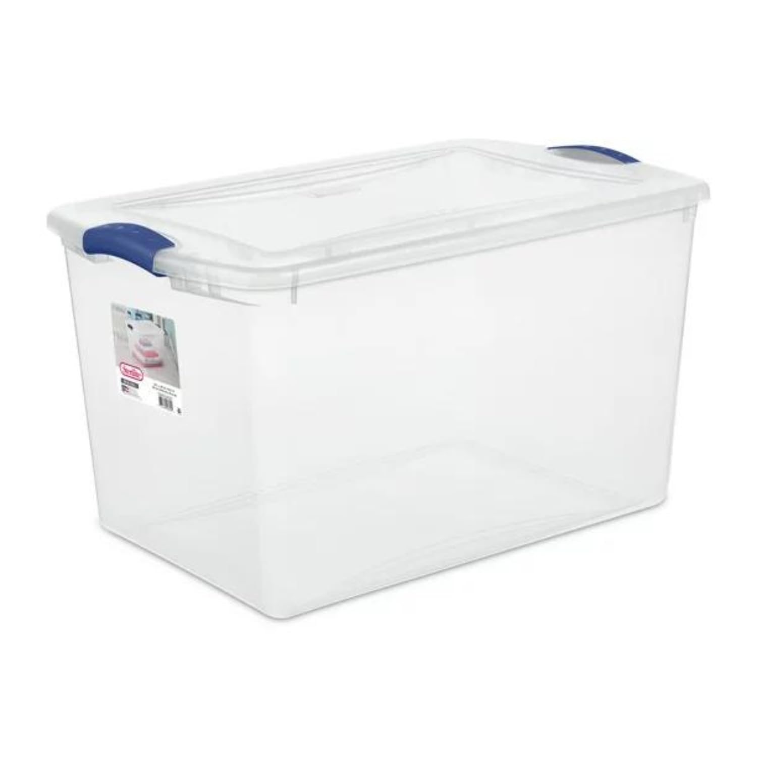 2-Pack Sackable Plastic Tote Box Storage Containers Bin 66 Quart, Blue Latches