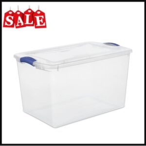 2-Pack Sackable Plastic Tote Box Storage Containers Bin 66 Quart, Blue Latches