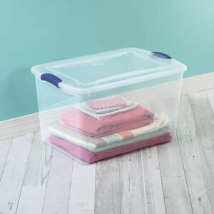 2-Pack Sackable Plastic Tote Box Storage Containers Bin 66 Quart, Blue Latches