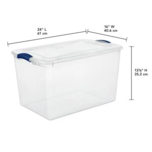 2-Pack Sackable Plastic Tote Box Storage Containers Bin 66 Quart, Blue Latches