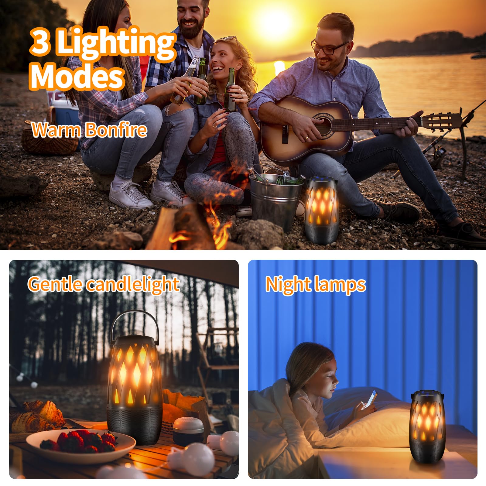 2-Pack Outdoor Bluetooth Speakers, Gifts for Women, Men, Fathers - Portable LED Flame Speaker, IPX5 Waterproof Patio Wireless Speakers with Torch Atmosphere for Yard Party, Camping, Garden