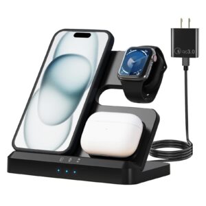 wireless charger,3 in 1 wireless charging station for iphone 15 14 13 12 11 pro max/x/8,charger stand for apple watch series 9 8 ultra 7 6 se 5 4 3,airpods pro 2 black