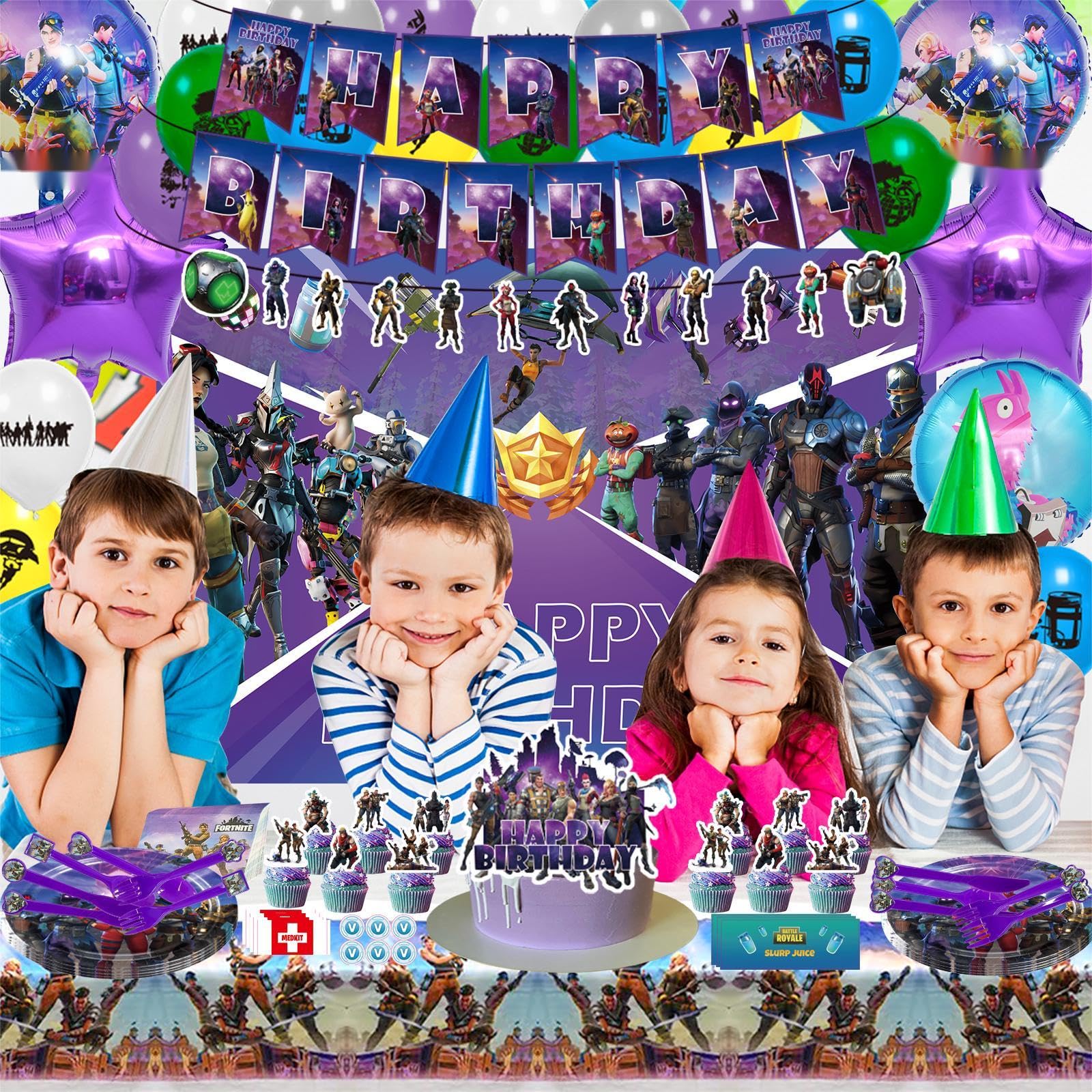 152pcs Party Supplies, Boys Birthday Decorations with Banners, Foil Balloons, Balloons, Stickers, Cake and Cupcake Toppers, Tablecloths, Cutlery, Forks, Spoons, Plates, Napkins.