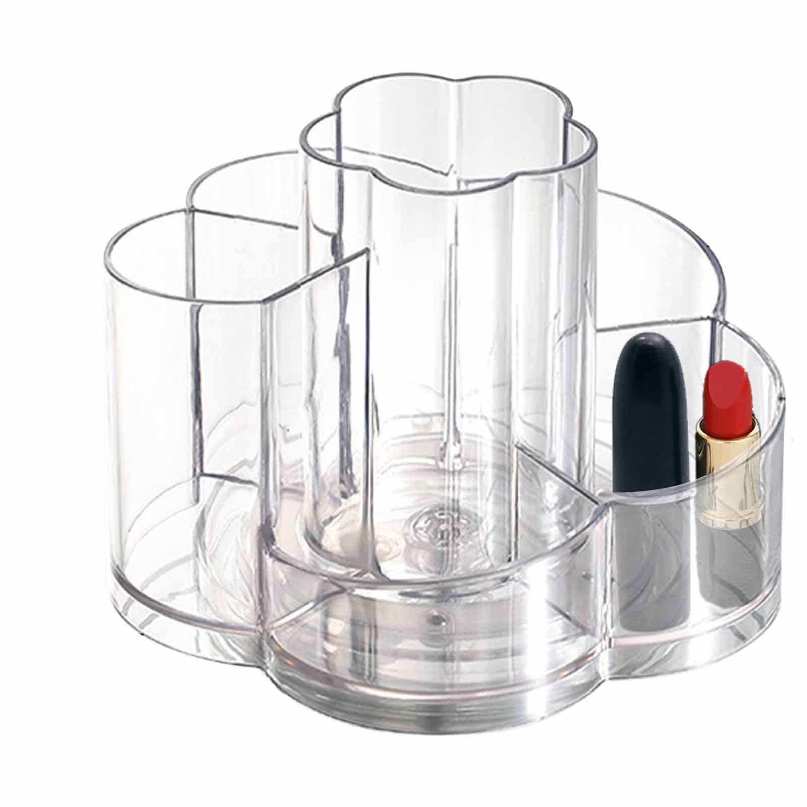 Makeup Brush Holder, Acrylic 6 Slots Skincare Organizers, 360 Degree Rotating Pen Bucket, Decorative Clear Vanity Cosmetics Display Case for Lipstick Beauty Egg Foam Eyebrow Pencil Powder Tube