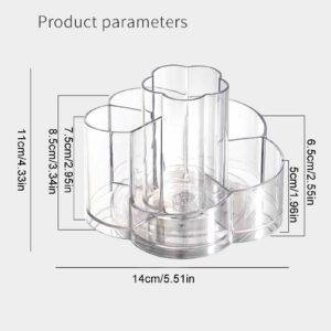 Makeup Brush Holder, Acrylic 6 Slots Skincare Organizers, 360 Degree Rotating Pen Bucket, Decorative Clear Vanity Cosmetics Display Case for Lipstick Beauty Egg Foam Eyebrow Pencil Powder Tube