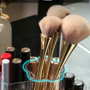 Makeup Brush Holder, Acrylic 6 Slots Skincare Organizers, 360 Degree Rotating Pen Bucket, Decorative Clear Vanity Cosmetics Display Case for Lipstick Beauty Egg Foam Eyebrow Pencil Powder Tube