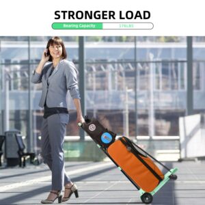 Folding Hand Truck Trolley 80Kg/176Lbs Heavy Duty Luggage Utility Cart with Rotate 4 Wheels Warning Sign Telescoping Handle Portable Fold Up Dolly Bungee Cord for Moving Shopping Travel(Green Pro)