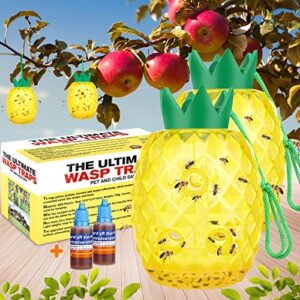 wasp trap outdoor hanging, wasp bee traps repellent outdoor wasp deterrent killer insect catcher, non-toxic reusable hornet traps yellow jacket traps outdoor hanging (2 pack, pineapple shape)