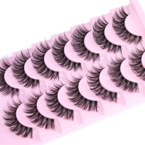 Goddvenus Fluffy Mink False Eyelashes, 7 Pairs D Curve Wispy Cat Eye, Soft Faux Mink Lashes with Clear Band, Reusable False Eyelashes for Daily Beauty