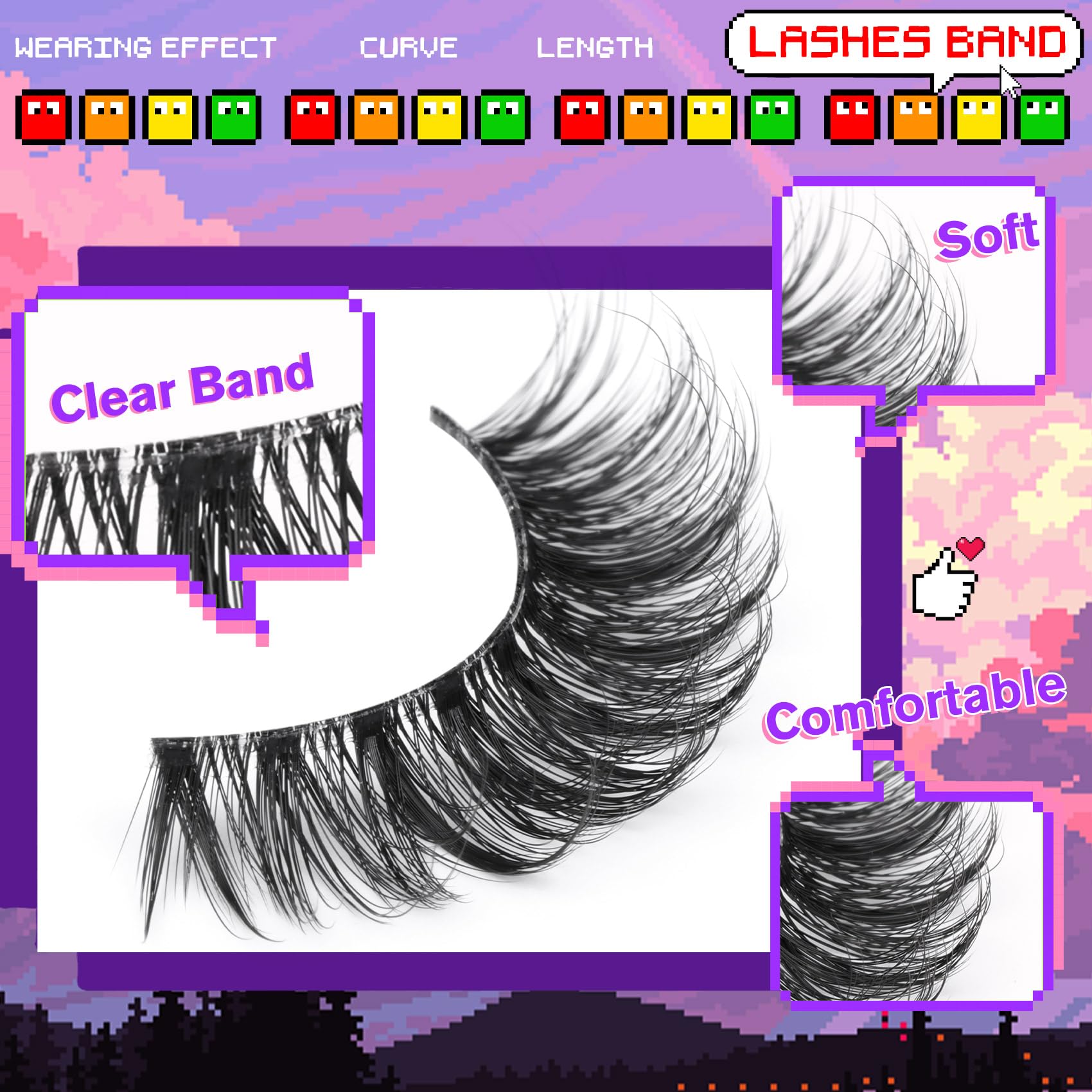 Goddvenus Fluffy Mink False Eyelashes, 7 Pairs D Curve Wispy Cat Eye, Soft Faux Mink Lashes with Clear Band, Reusable False Eyelashes for Daily Beauty