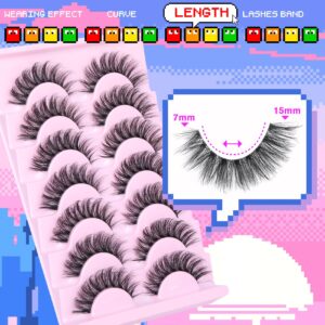 Goddvenus Fluffy Mink False Eyelashes, 7 Pairs D Curve Wispy Cat Eye, Soft Faux Mink Lashes with Clear Band, Reusable False Eyelashes for Daily Beauty