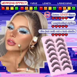 Goddvenus Fluffy Mink False Eyelashes, 7 Pairs D Curve Wispy Cat Eye, Soft Faux Mink Lashes with Clear Band, Reusable False Eyelashes for Daily Beauty