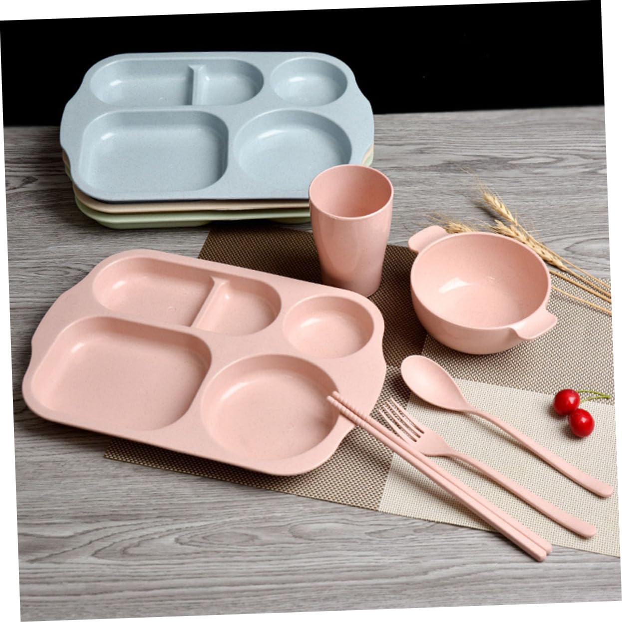 KJHBV Divided Toddler Kids Trays for Eating Kids Plate Infant Suit Travel Cutlery Kids Suit Baby Kit Baby Suits Straw Dinnerware Fiber Dinnerware Wheat Student Cartoon