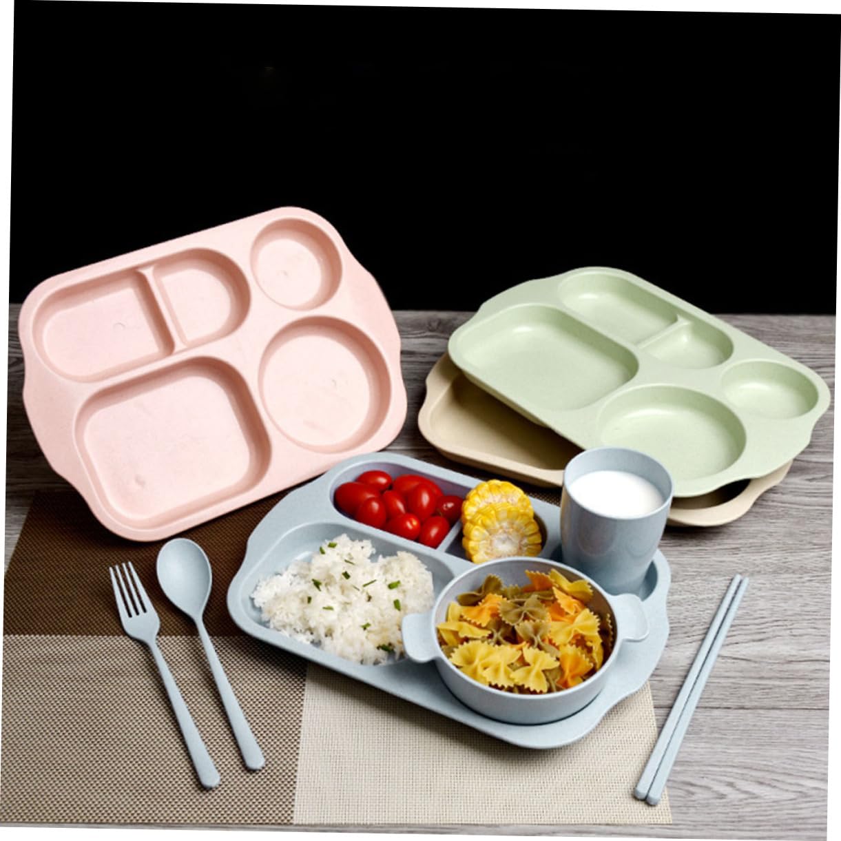 RORPOIR Divided Toddler Kids Trays for Eating Kids Plate Baby Kit Kids Suit Baby Suits Infant Suit Fiber Dinnerware Straw Wheat Travel