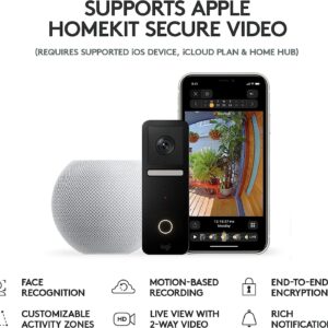 Logitech Circle View Apple HomeKit- Enabled Wired Doorbell TrueView Video, Face Recognition, Color Night Vision, and Head-to-Toe HD Video - Black (Renewed)