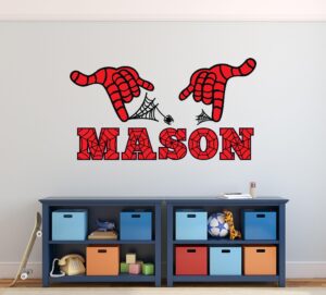 custom name wall decal - kids name wall decor - sipider theme name wall sticker - wall decal for boys bedroom room