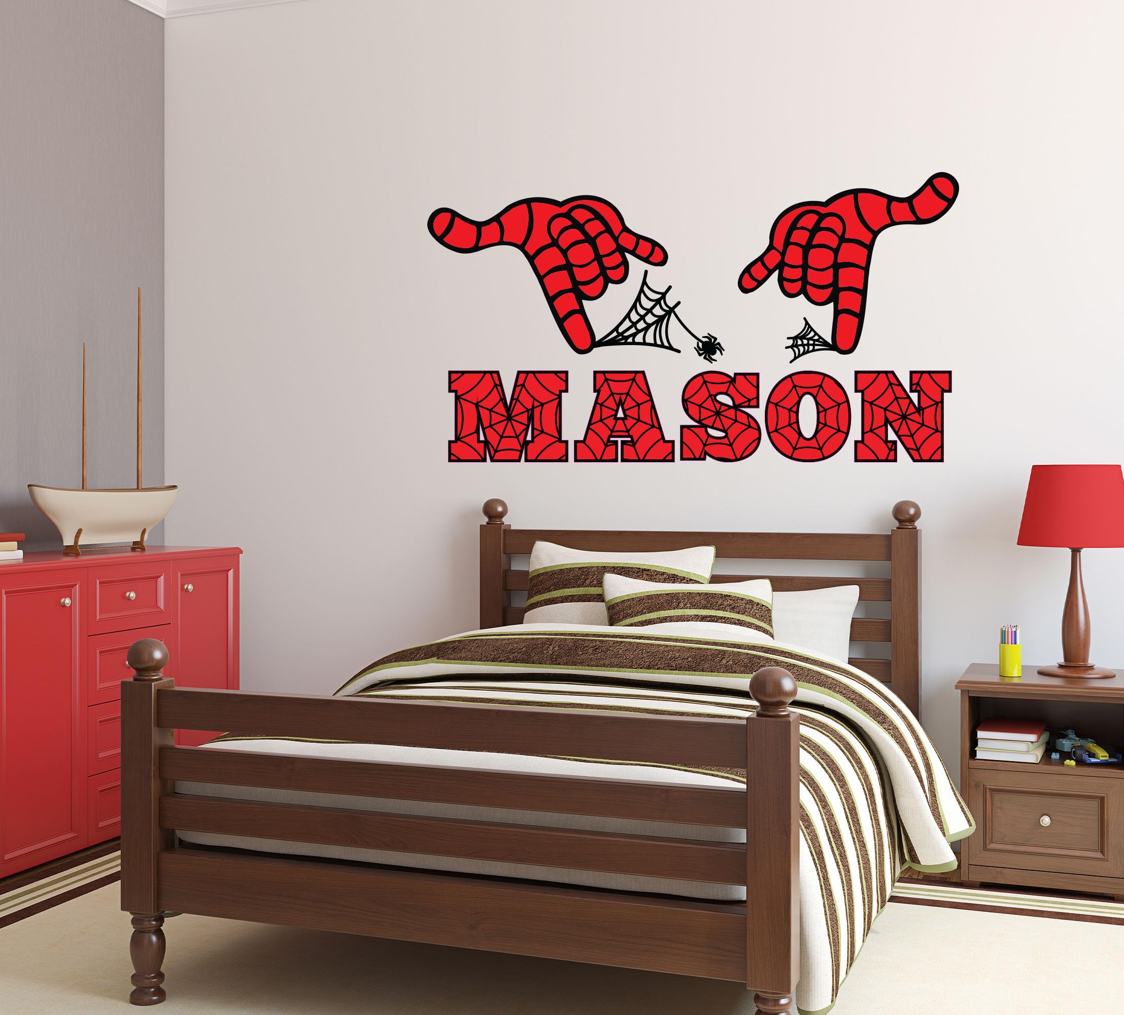 Custom Name Wall Decal - Kids Name Wall Decor - Sipider Theme Name Wall Sticker - Wall Decal for Boys Bedroom Room