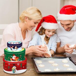 Sliner 3 Pcs Christmas Cookie Tins with Lids Large Xmas Tin Containers for Gifts Giving Round Metal Cookie Containers Festive Christmas Treat Tins for Holiday Cake Candy Biscuits