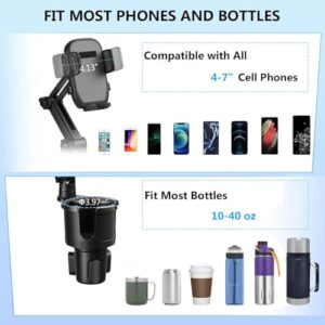 Car Cup Holder Phone Mount with Expandable Base, Multi CupHolder Expander for 18-40oz Drink Bottles, Mug and Phone Holder with 360 Adjustable Arm Fits All iPhone Smartphone