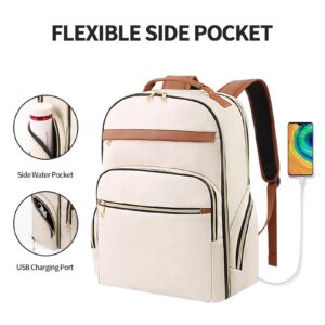 seyfocnia Travel Backpack for Women, 40L Carry On Backpack Airline Approved, 17.3 Inch Computer Laptop Bag Large Waterproof Personal Item Bag with USB Charging Port Work Backpacks (White Brown)