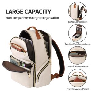 seyfocnia Travel Backpack for Women, 40L Carry On Backpack Airline Approved, 17.3 Inch Computer Laptop Bag Large Waterproof Personal Item Bag with USB Charging Port Work Backpacks (White Brown)