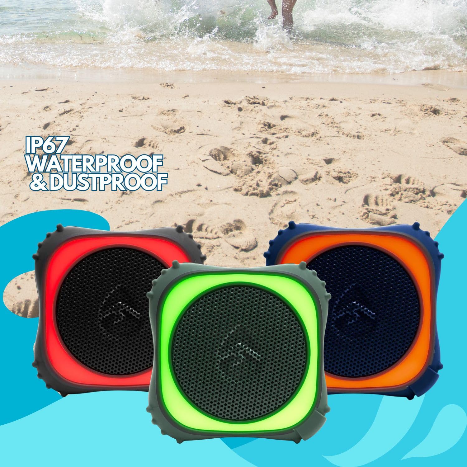 ECOXGEAR EcoEdge Pro Bluetooth Speakers - Large Bass Enhancing Passive Woofer, Waterproof Speaker w/LED Party Lights, 20+ Hours Playtime Portable Speaker, Siri and Google Voice Assistant Activated