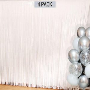 eufars white fringe backdrop curtains for parties - 4 pack of 3.2x8.2ft white streamers curtain photo backdrop for wedding birthday bridal shower baby shower bachelorette christmas party decorations