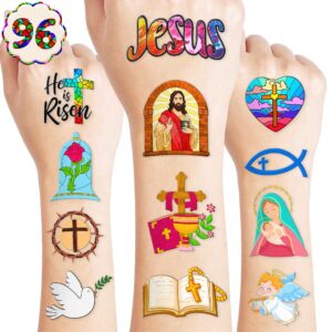 easter religious temporary tattoos holy week christian faith jesus cross he is risen spring themed stickers for kids party supplies decorations favors and prizes gifts for boys and girls ideal school