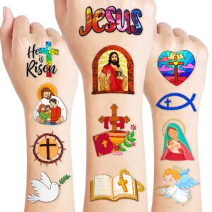 Easter Religious Temporary Tattoos Holy Week Christian Faith Jesus Cross He is Risen Spring Themed Stickers for Kids Party Supplies Decorations Favors and Prizes Gifts for Boys and Girls Ideal School